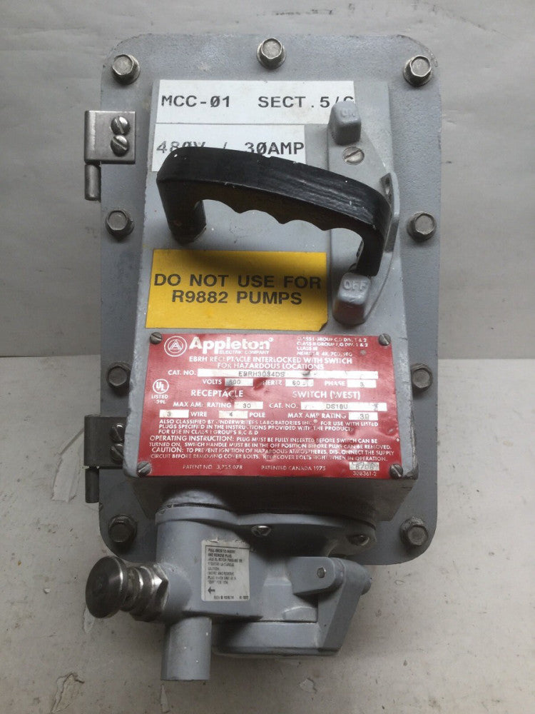Appleton EBRH3034DS EBRH Receptacle W/Circuit Breaker 3 Phase 30 AMP 6 ...