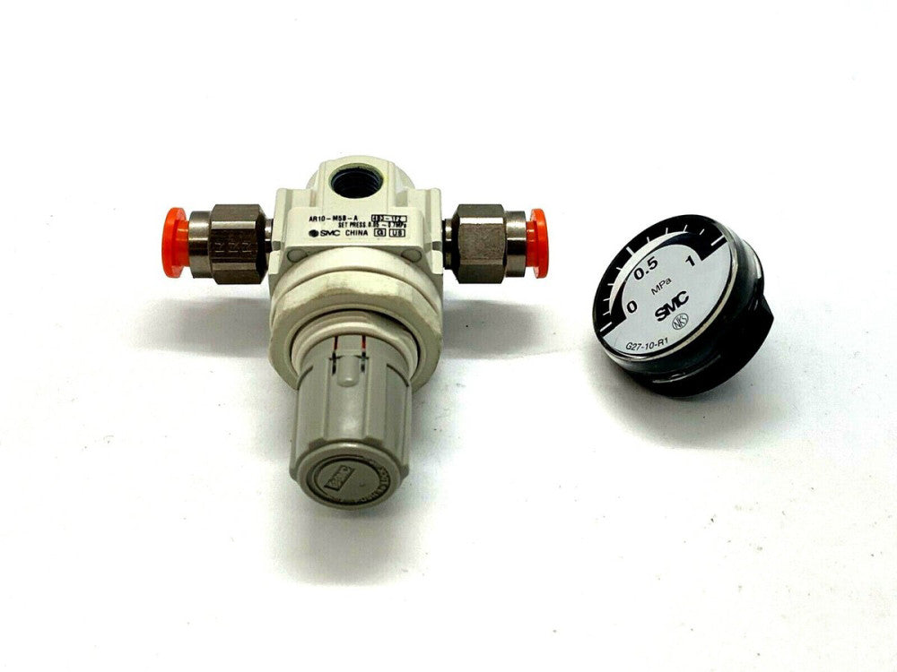 SMC AR10-M5B-A Pneumatic Regulator w/ G27-10-R1 Pressure Gauge 