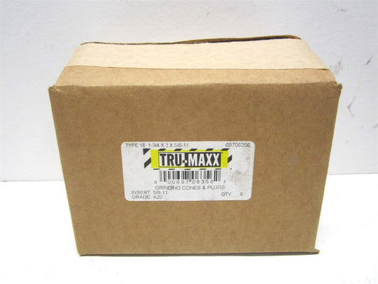 (TM-AJL5A423R) 5/8-11 Arbor Hole 20 Grit Type 16 Abrasive Round Cone - Qty 3
