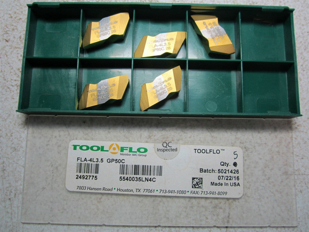 Tool-Flo (2492775) FLA-4L3.5 GP50C 5540035LN4C Grooving Insert - Pack of 5