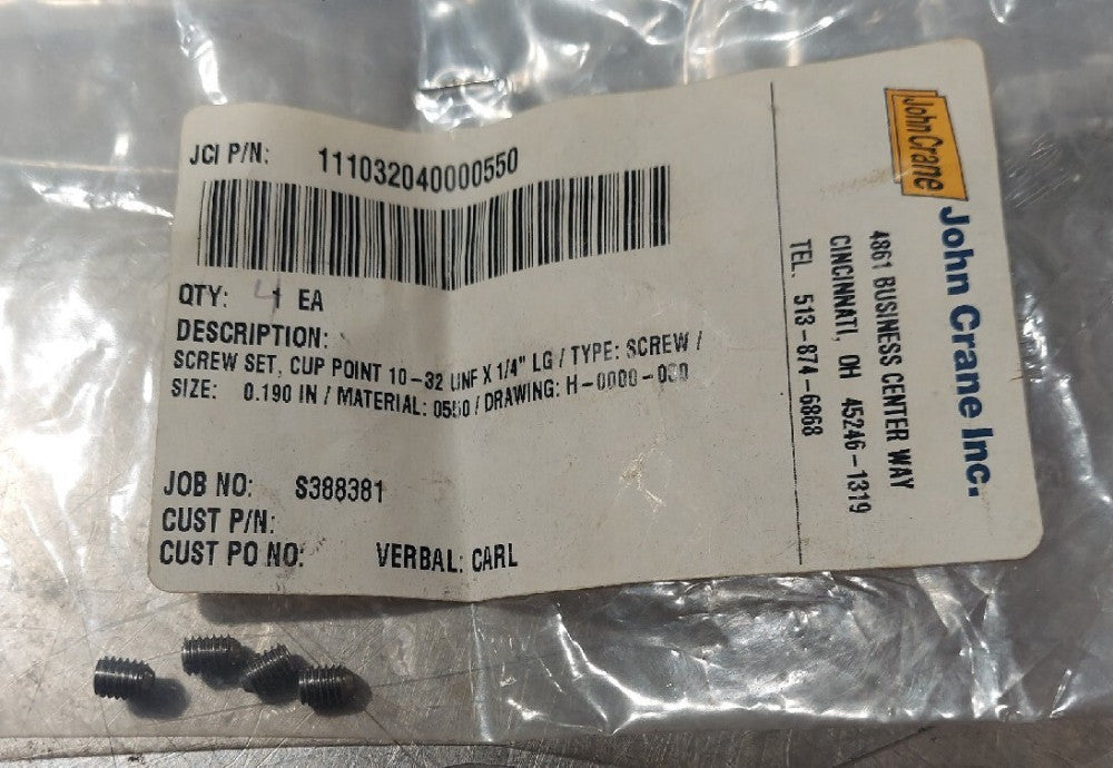 Lot Of 4 - John Crane 1110-3204-000-0550 Set Screw, Cup Point 10/32 X 1/4"  