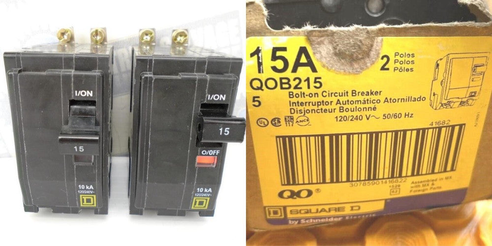 (2 Pcs.) SQUARE-D - QOB215 - Visi-Trip 2P CIRCUIT BREAKER 15A 10kA@120/240V -NEW