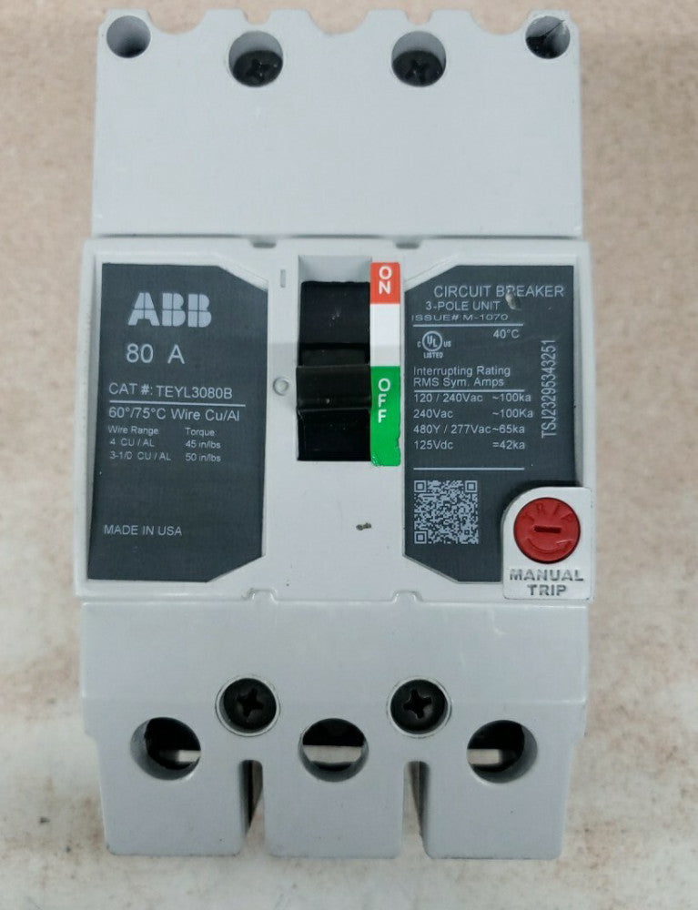 1-GE TEYL3080B Molded Case Circuit Breaker 80A 480V 3 Poles