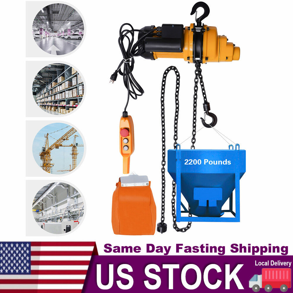 1 Ton Electric Chain Hoist Winch w/ 13FT 20Mn2 Chain Wired Remote Control 110V