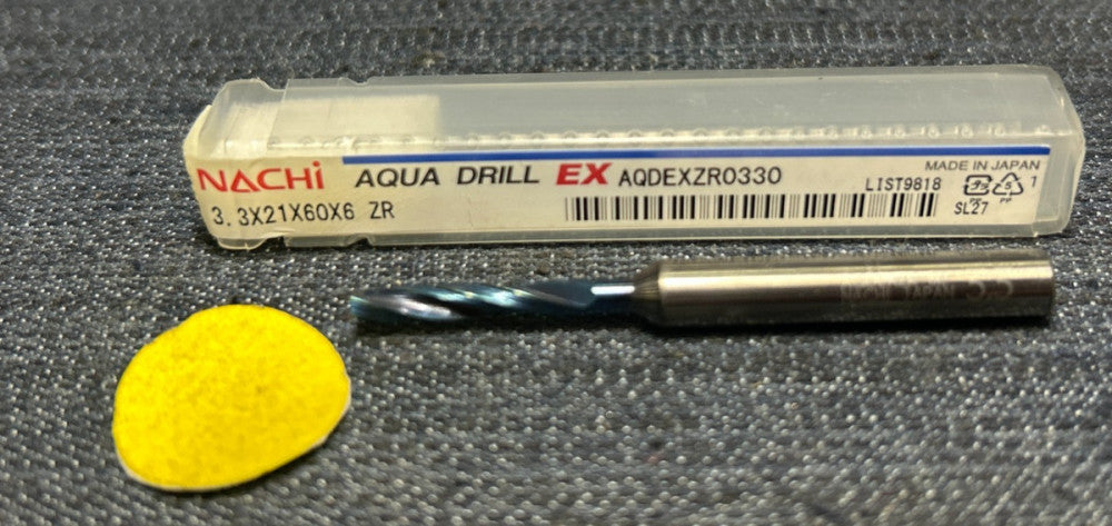 NACHI  2 FLUTE  DRILL BIT L9818 AQDEXZR0330 3.3 X 21 X 60 X 6 ZR