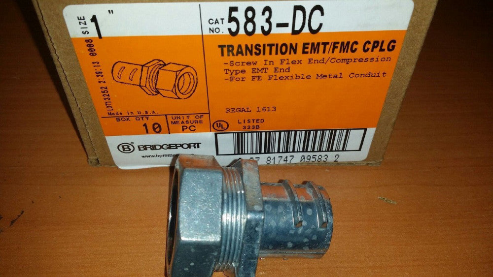 BOX OF 10 BRIDGEPORT 583DC 1" EMT TO 1" FLEX (SCREW IN) DIECAST COUPLING