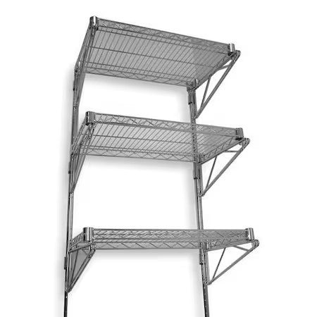 Zoro Select 2Hge8 Steel Wire Wall Shelving, 18"D X 24"W X 54"H, Chrome