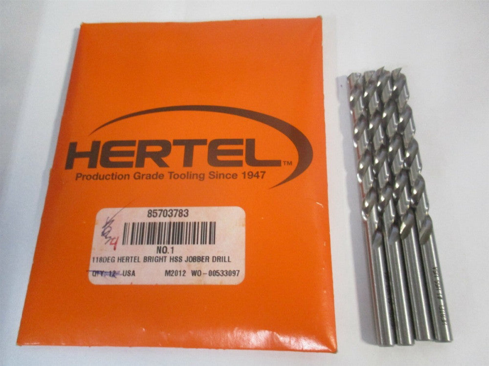 (85703783) #1 2-5/8" x 3-7/8" OAL 118° High Speed Steel Jobber Drill - Pack of 4
