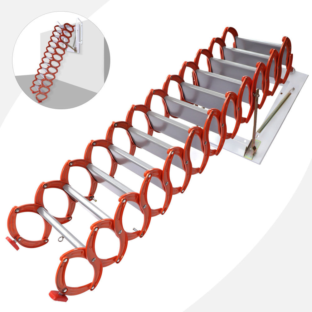 Attic Extension Ladder 10.17ft Narrow Wall Mounted Folding Loft Stairs 12-Steps