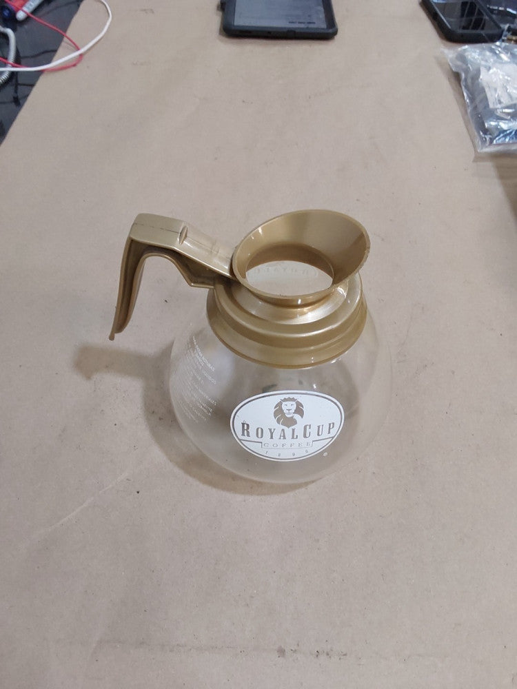 Royal Cup 8 Cup Glass Coffee Pot Carafe w/Gold Plastic Rim Schott Duran