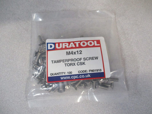(TPTC412) M4 12 mm Stainless Steel A2 Flat/Countersunk Security Screw - Qty 100 