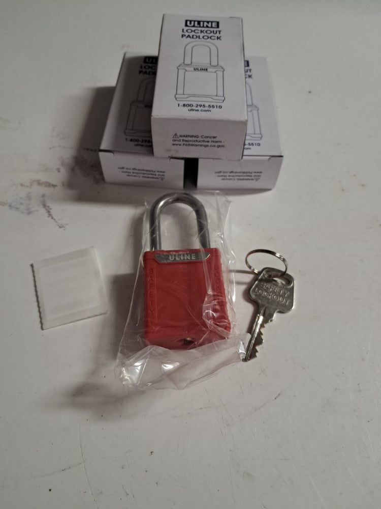 Uline Lockout Padlock Red 1-1/2" H-8621R Pack of 3