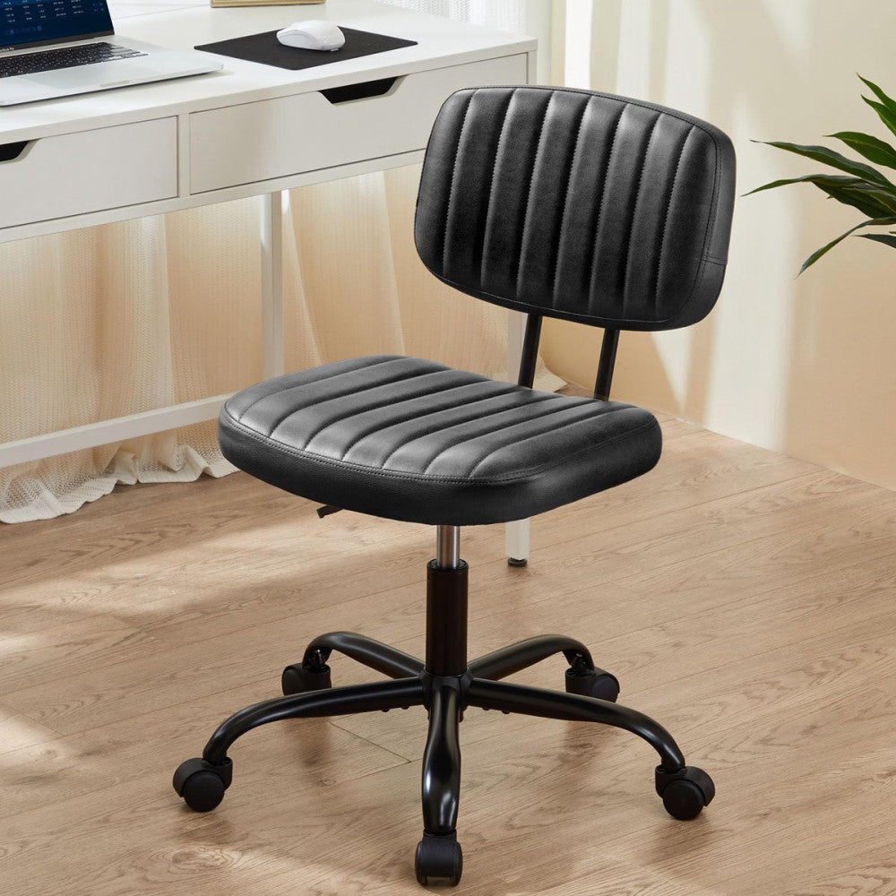 Small Office Desk Chair with Wheels Armless Comfy Computer Chair with Lumbar ...