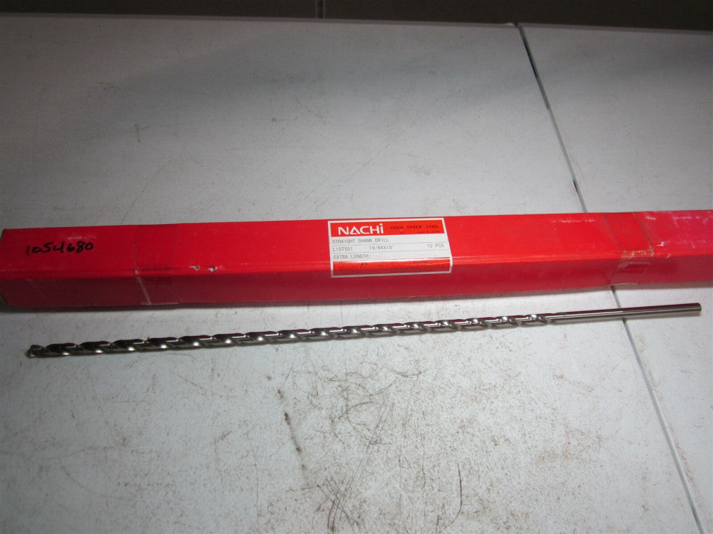 Nachi (1054680) 19/64" 118° 18" OAL, High Speed Steel Extra Long Drill