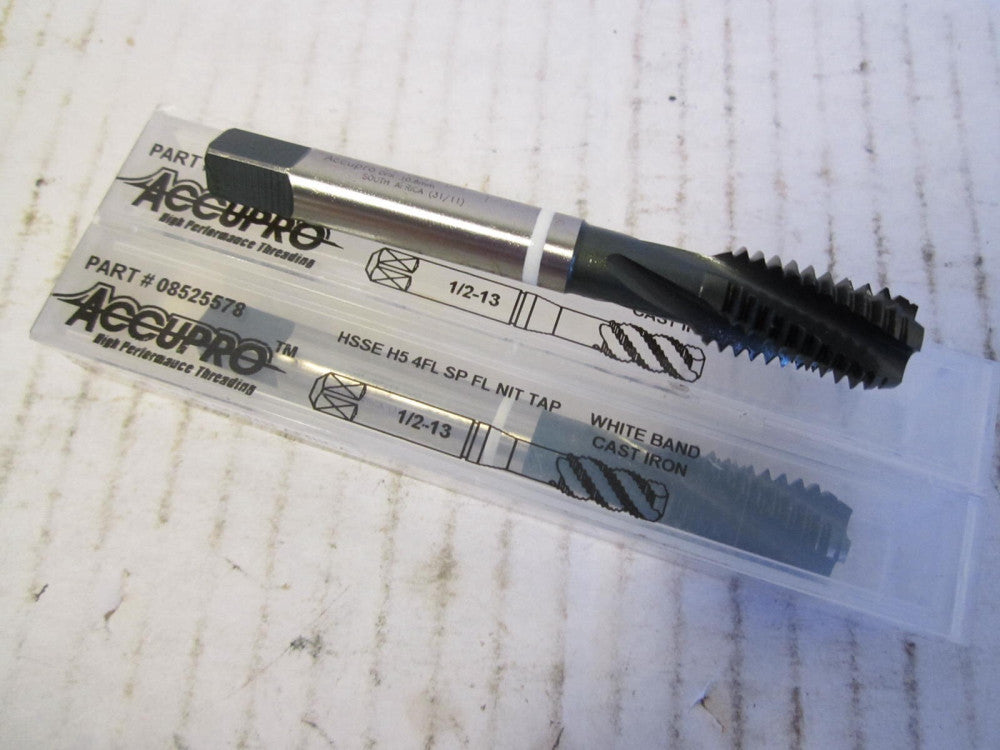 1/2-13 HSSE H5 Spiral Flute White Band Cast Iron Mod. Bottoming Tap - Lot of 2 
