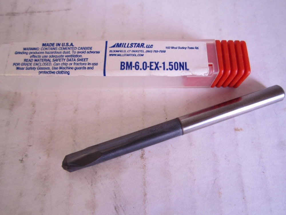 Millstar BM-6.0-EX-1.50NL 6mmx 75mm Extended Reach Tapered Nose 2Fl Ball Endmill