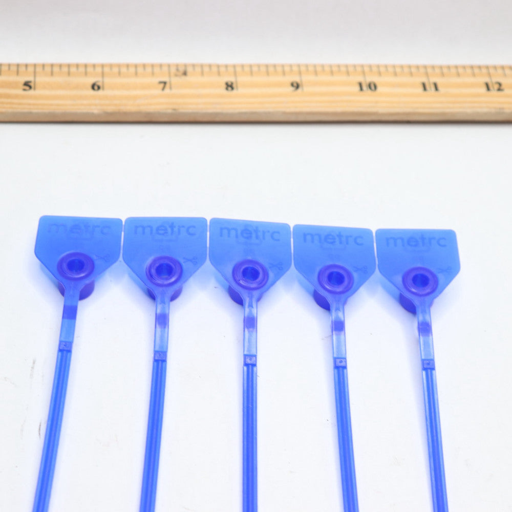 (100-Pk) Metrc Adjustable Pull Strap Seal Blue 8" Length