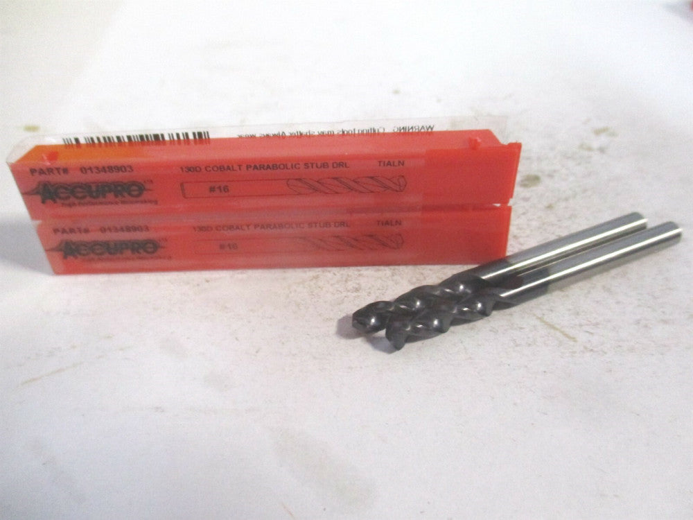 (1630449A-AC) #16 130° Parabolic Flute Cobalt Screw Machine Drill Bit - Qty 2