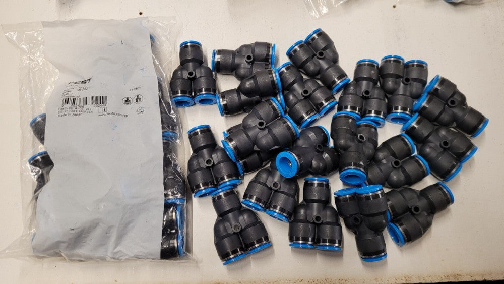 Lot of 30 Festo QSY-12 12mm Push In Y Connectors for Pneumatic Tubing