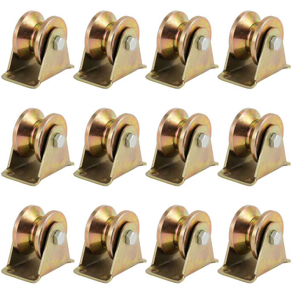 12 PCS 2 Inch V Groove Wheel V Type Casters with Bracket Heavy Duty 1045 Stee...
