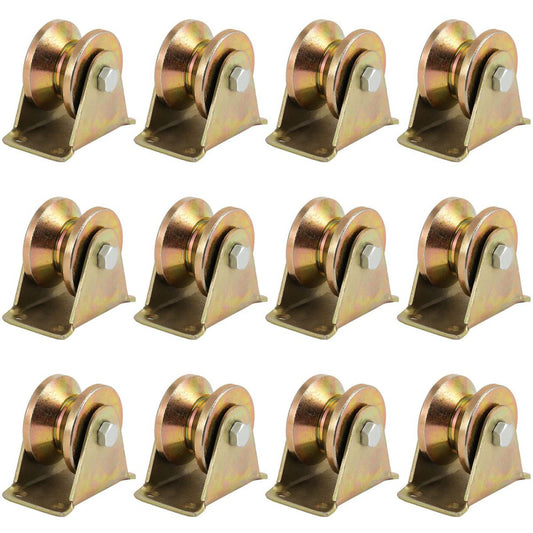 12 PCS 2 Inch V Groove Wheel V Type Casters with Bracket Heavy Duty 1045 Stee...