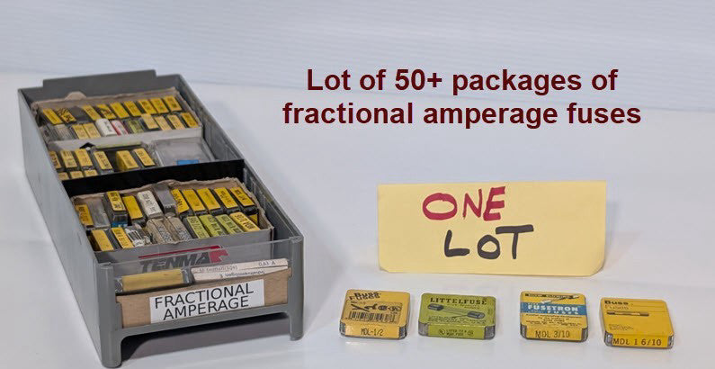Lot of 50+ Packages Assorted Miniature Glass Fuses, Fractional Amperages