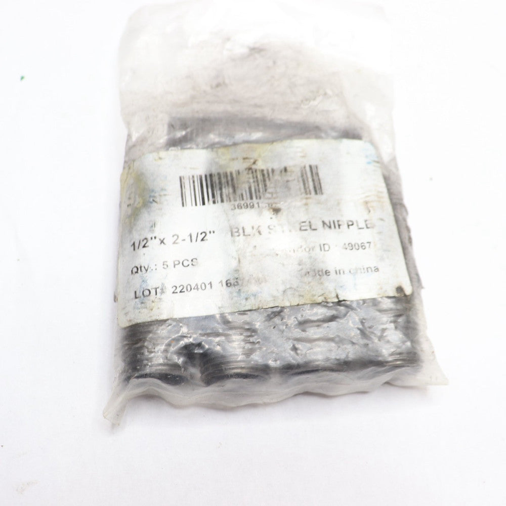 (5-Pk) Nipple Black Steel 1/2" x 2-1/2"