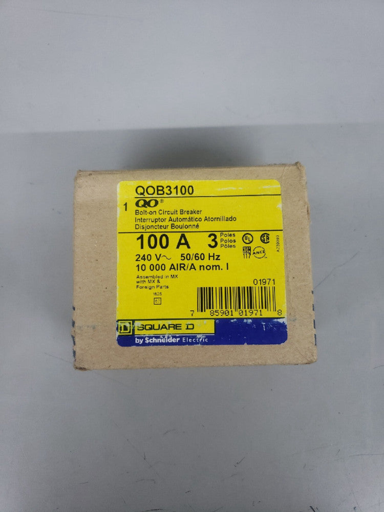 NEW IN BOX! SQUARE D QOB3100 3P 100A 240V BOLT-ON CIRCUIT BREAKER