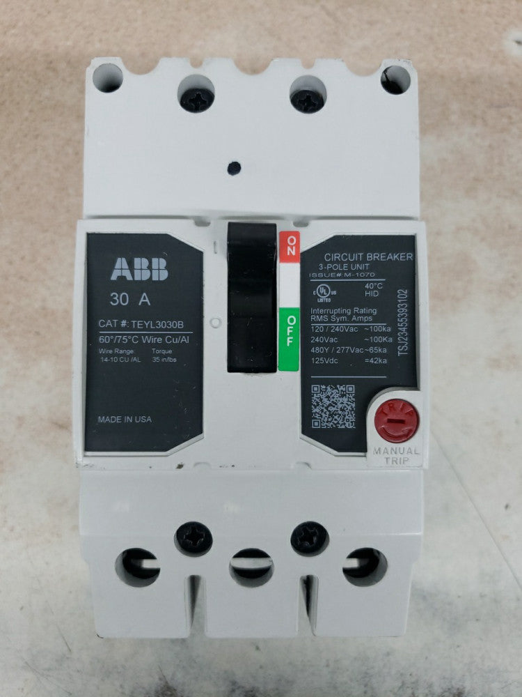 GE/ABB TEYL3030B 30A 3 POLE 240VAC CIRCUIT BREAKER NTO