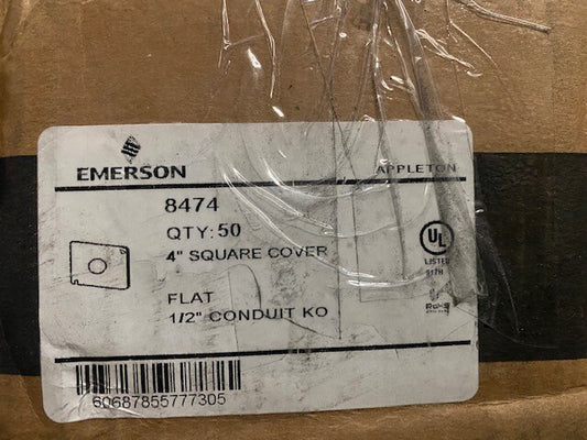 (Box of 50) Emerson Electric 8474 - 4" Square Cover (NEW)