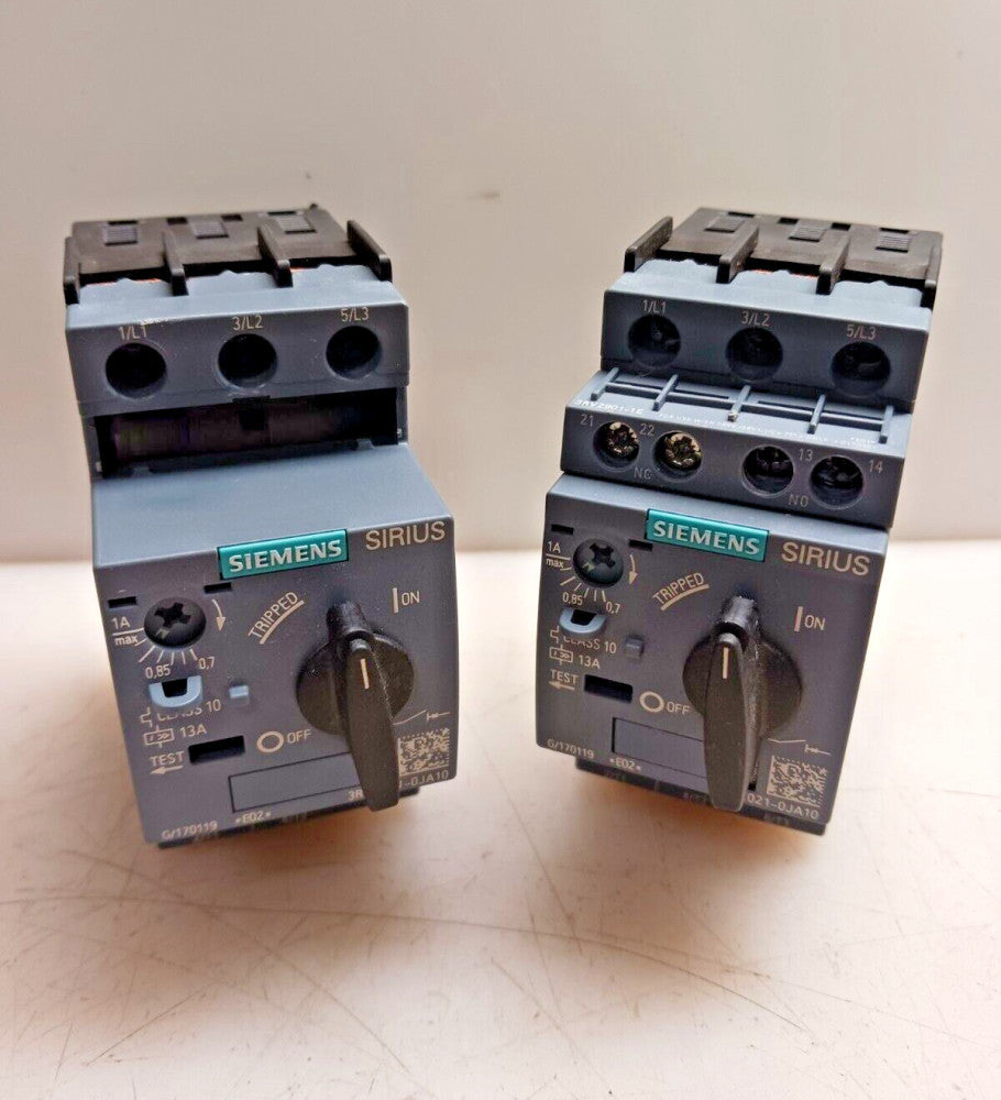 2) SIEMENS SIRIUS 0.7 - 1 AMP ADJUSTABLE TRIP CIRCUIT BREAKER 3RV2021-0JA10