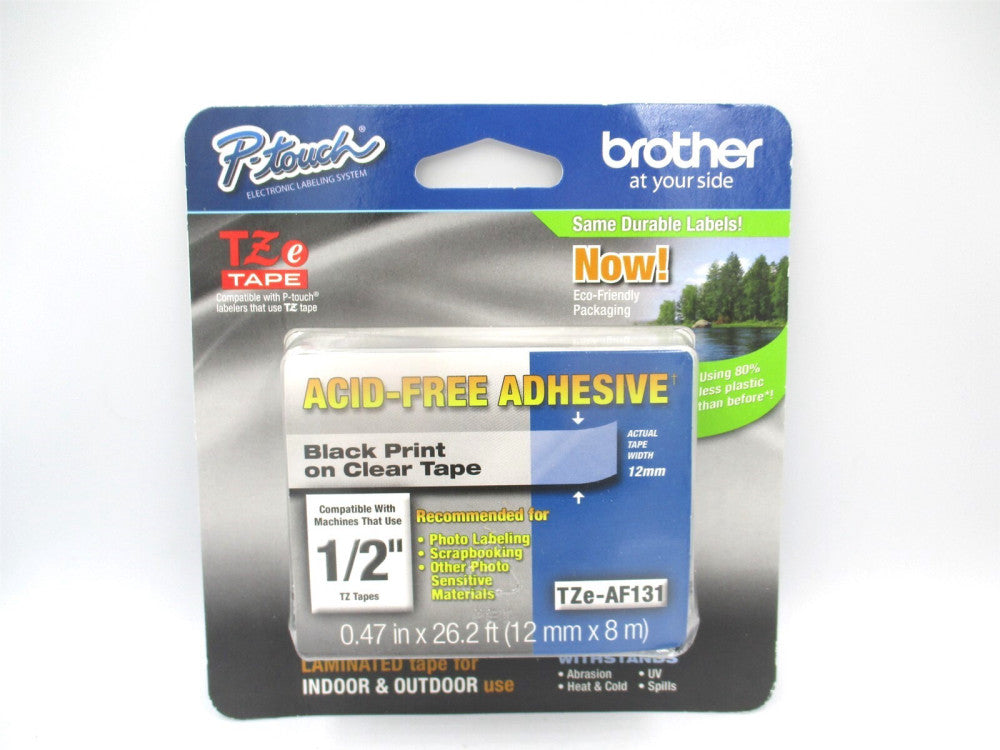 Brother Genuine .47"x26.2' Black on Clear P-touch TZE-MQG35 Water-Resistant Tape