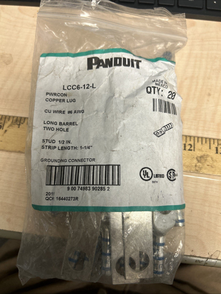 (20/PACKAGE) PANDUIT LCC6-12-L Lug Compression Connector,No.6 AWG