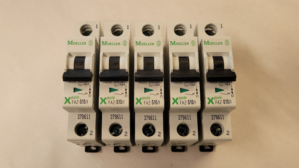 New Lot Of 5 Moeller X Pole FAZ-S10/1 Circuit Breakers
