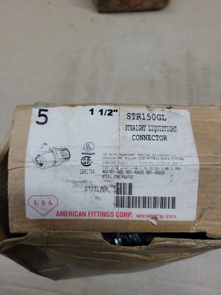 NEW OLD STOCK! LOT OF 5 AMERICAN FITTINGS STR150GL LIQUID TIGHT CONNECTOR 1-1/2"