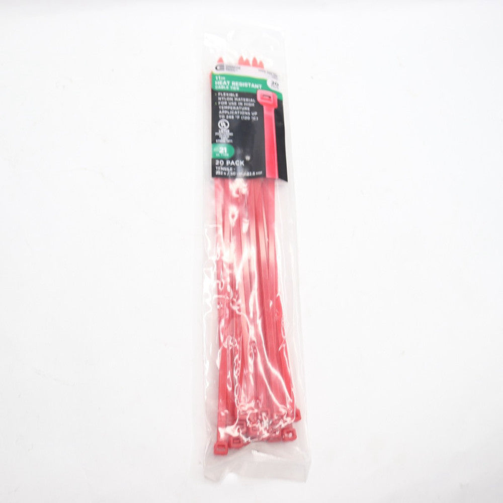 (20-Pk) Commercial Electric Heat Resistant Cable Ties Red 11" 1005989158 