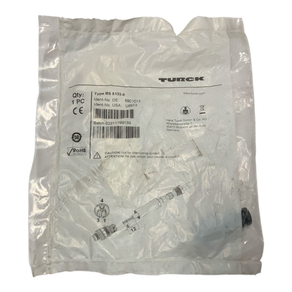 Turck BS 5133-0 Field Wireable Connector Male M8 3 Position, Screw Terminal,IP67