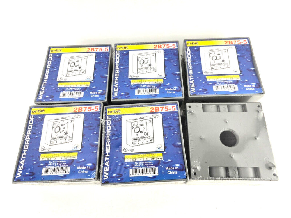 6pcs Orbit 2B75-5  2-Gang Weatherproof Box Five 0.75 Inch Hubs 2 Inch Deep