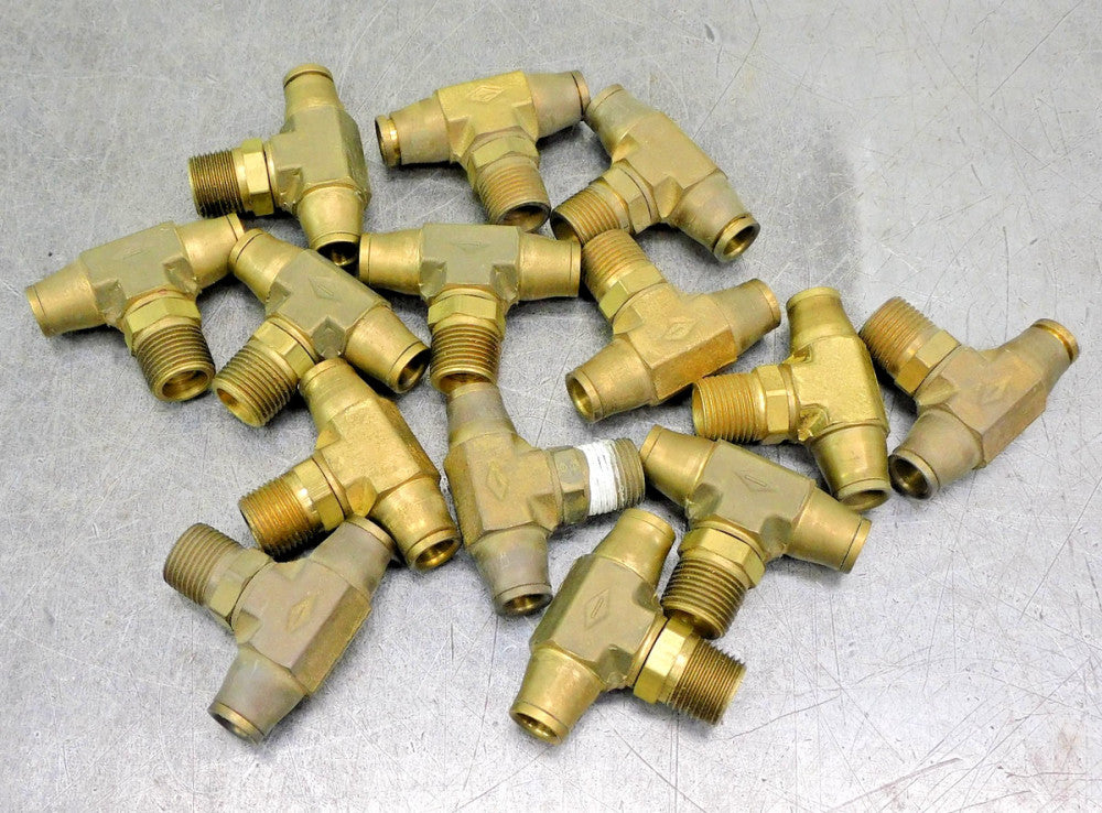 Brass Tee Fitting 3/8" NPT x 3/8" Push Connect Lot of Fourteen (14)