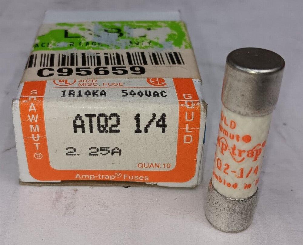 BOX OF 10) NEW FERRAZ-SHAWMUT 2-1/4 AMP FUSE AMP-TRAP 500V ATQ2-1/4