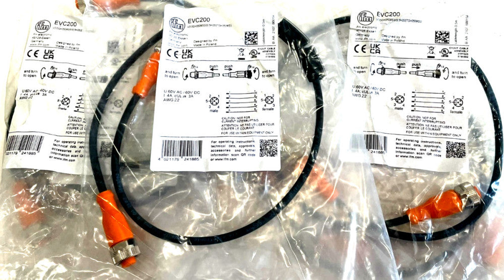 NEW IFM EFECTOR VDOGH050MSS00,5H05STGH050MSS EVC200 CONNECTING CABLE LOT OF 7