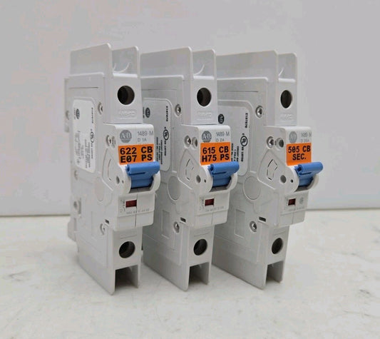 3 Pack Mixed Lot Allen Bradley 1489-M Circuit Breaker 1 Pole 1A 2A and 25A Ser D