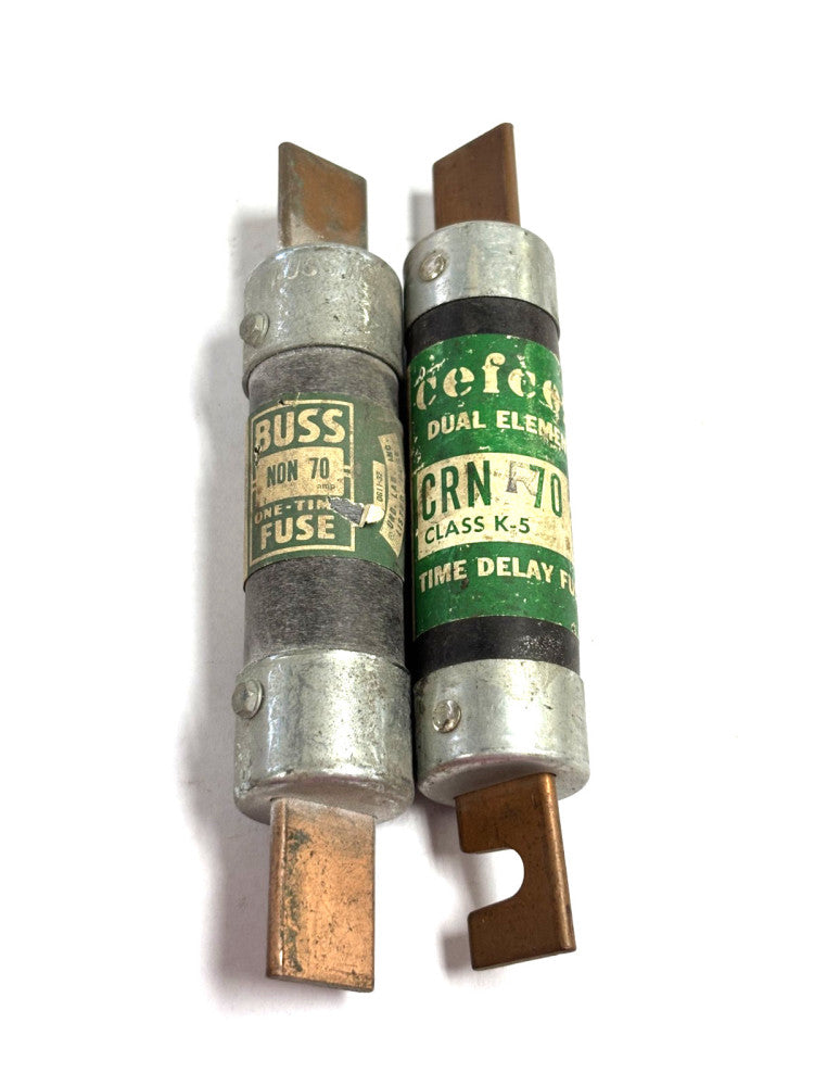 ASSORTED LOT OF 2 DUAL ELEMENT, TIME DELAY FUSES, 70 AMP, 250V