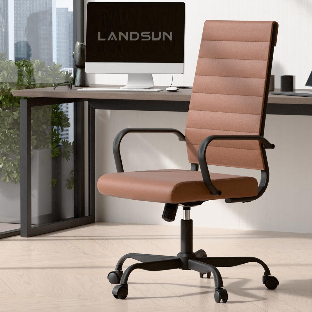 Home Office Chair High Back Executive Chair Ribbed Leather Computer Desk Chai...