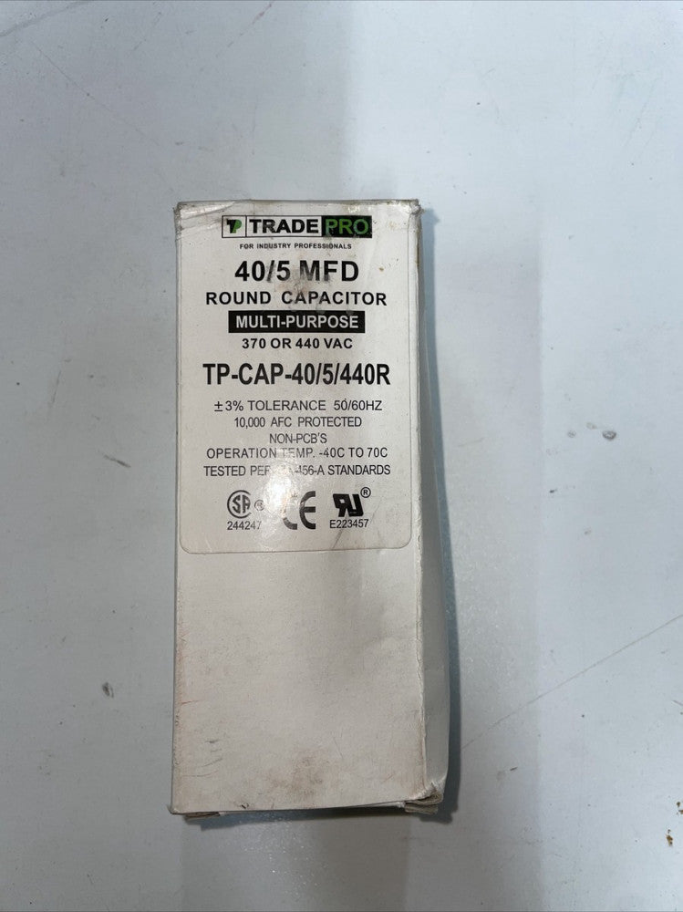 New Old Stock! Tradepro 40/5 Mfd 370/440 Volt TP-CAP-40/5/440R Run Capacitor 