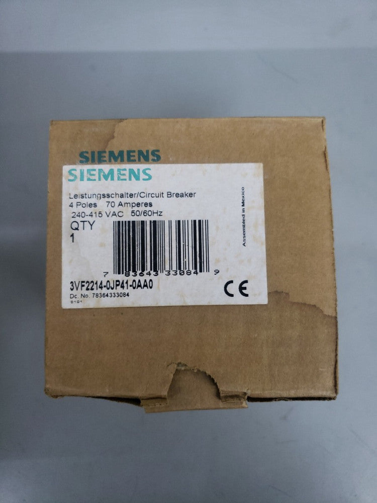 NEW Siemens 3VF2214-0JP41-0AA0 Circuit Breaker 240-415VAC 4 Poles 70 Amp