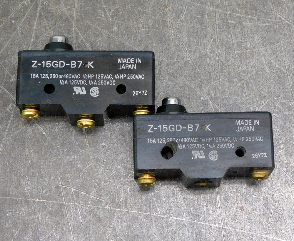 Omron Z-15GD-B7-K Plunger Snap Switch 125 / 250 / 480 V 15A Lot of Two (2)