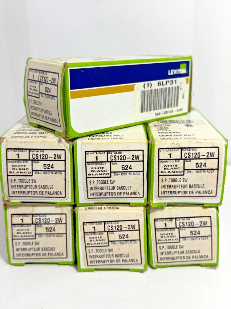 (Lot of 7) Leviton CS120-2W 524 Single Pole Toggle Swtich White