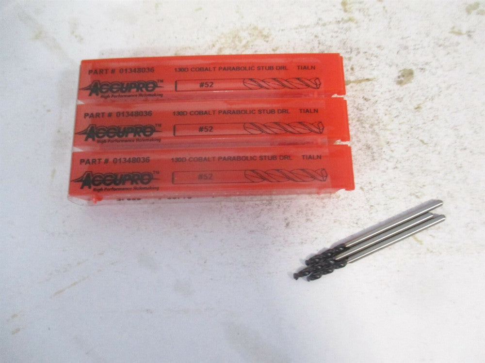 (1630161A-AC) #52 130° Parabolic Flute Cobalt Screw Machine Drill Bit - Qty 3