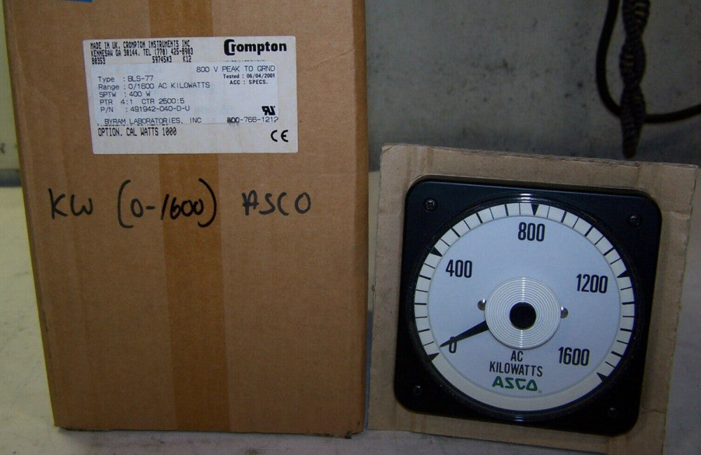 NEW ASCO CROMPTON BLS-77 0-1600 AC KILOWATTS PANEL METER 491942-040-D-U
